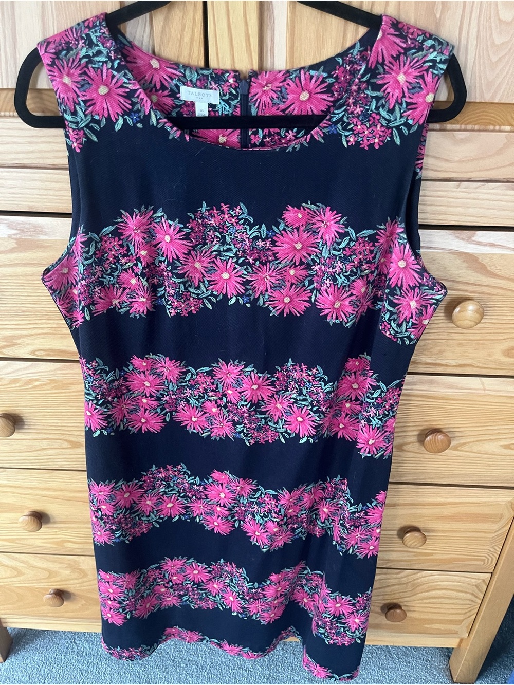 Talbots 16 navy and pink floral stripe sheath.
